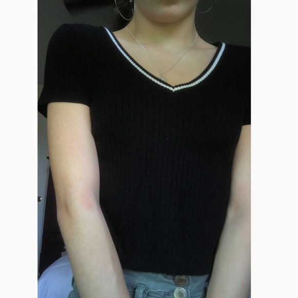 Black short sleeve Colton shirt with white stripes - Picture 1 of 2